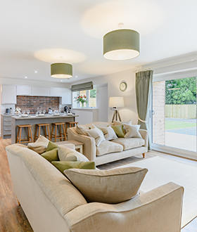 Open plan living and kitchen space at Ladybird Barn