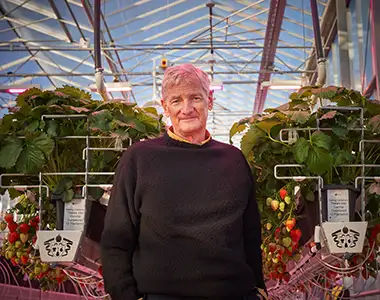 James Dyson stood in the Dyson Farming glasshouse